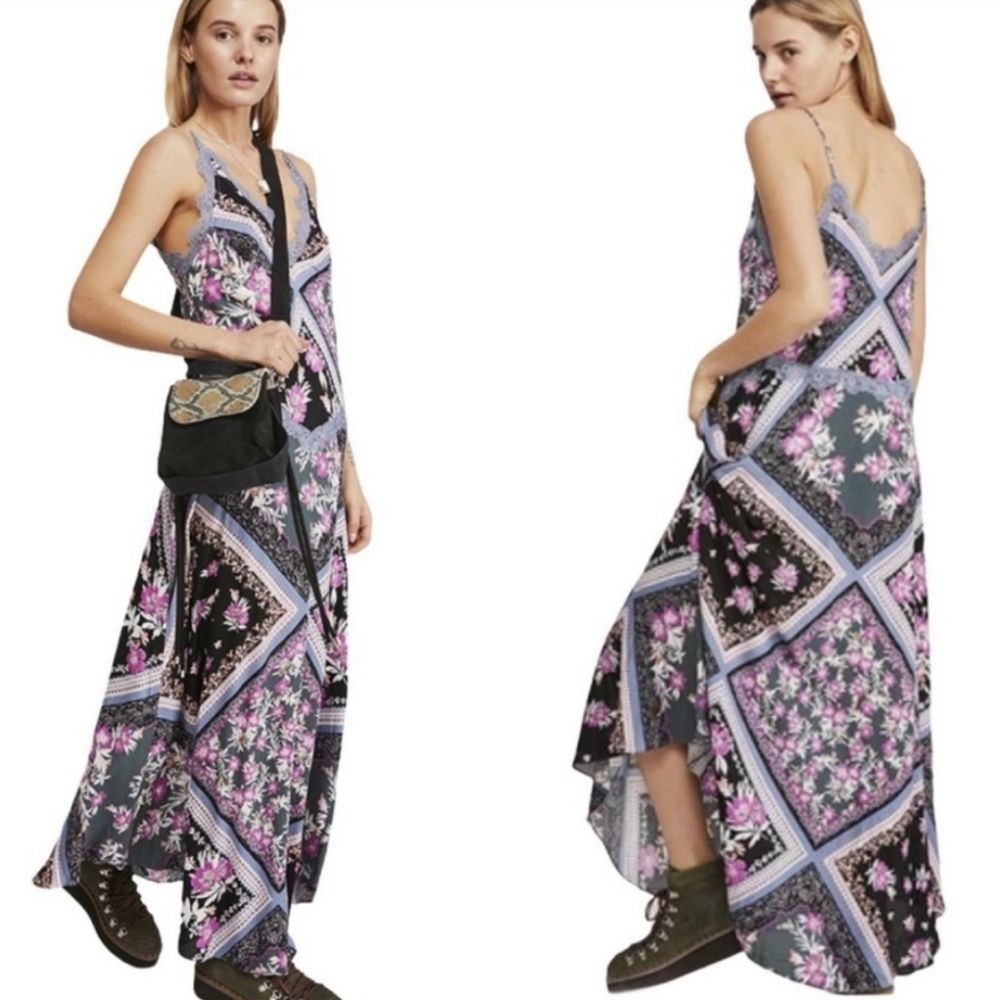 Intimately Free People Graphite Combo Stevie Floral Casual Maxi Dress SizeXS